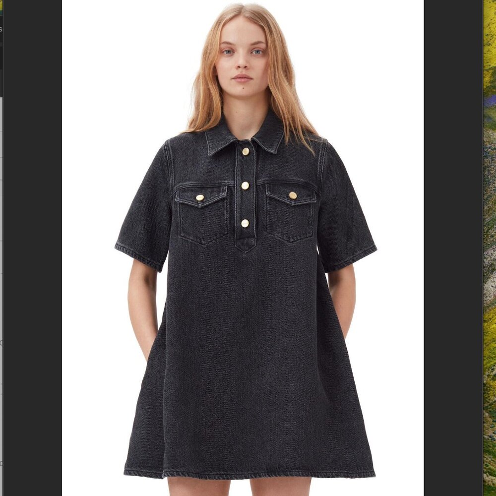 Ganni Washed Black Denim Mini Dress NWOT Sz 0 / 32